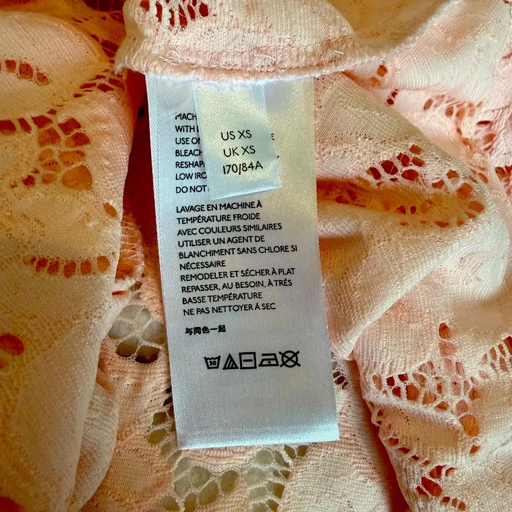 NWT Free People Olivia Lace Top blouse Edwardian sleeves Shirt XS powder pink